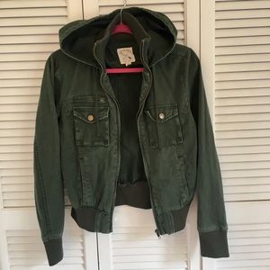 LA Hearts Green Denim Turtle Neck Hoodie Jacket